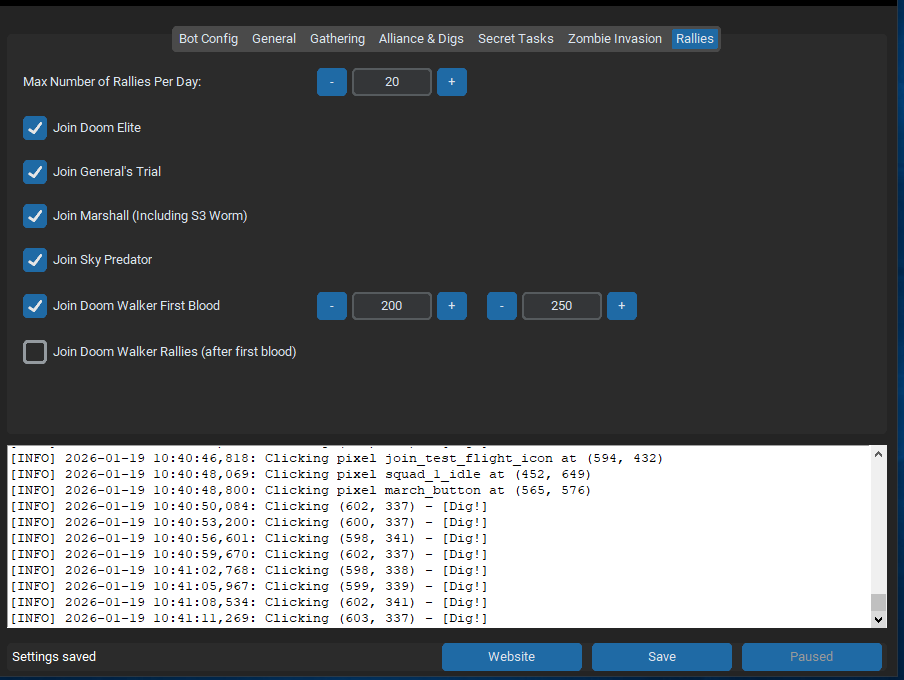 Rallies tab screenshot